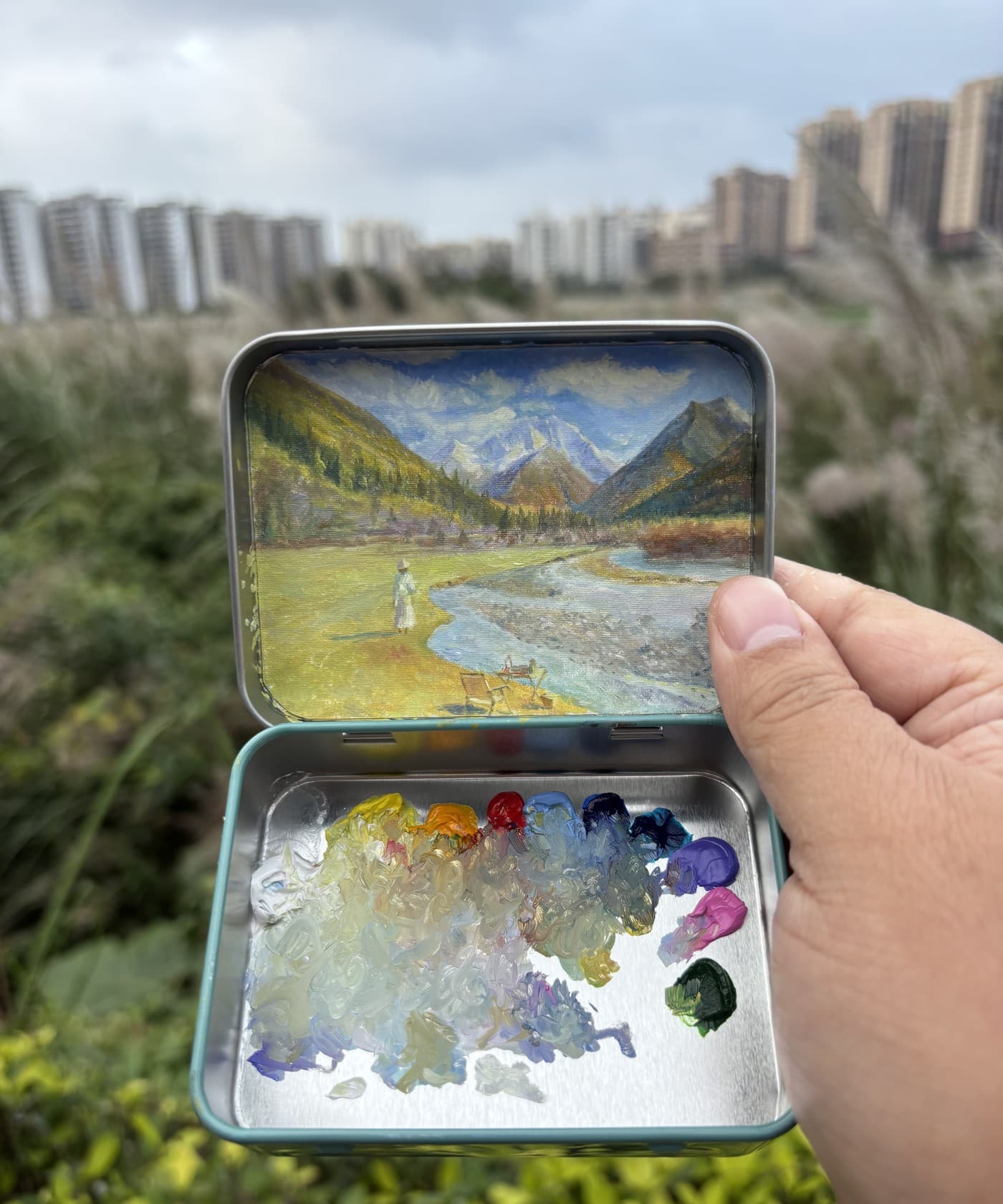 Mountain valley with city light